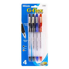 Bazic G-flex Oil Gel Pen, Multi-Color, 4 pack